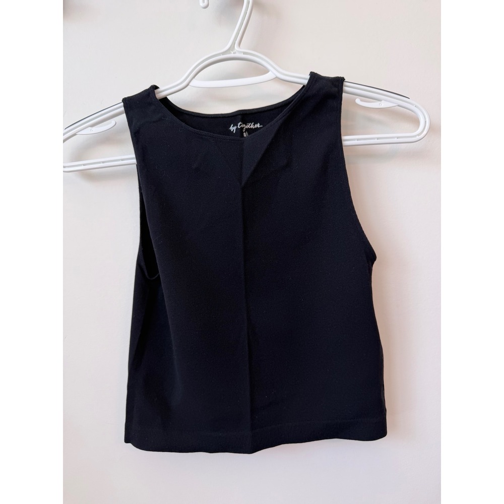 By Together Black Seamless Ribbed Cropped Tank Top High Neck M/L